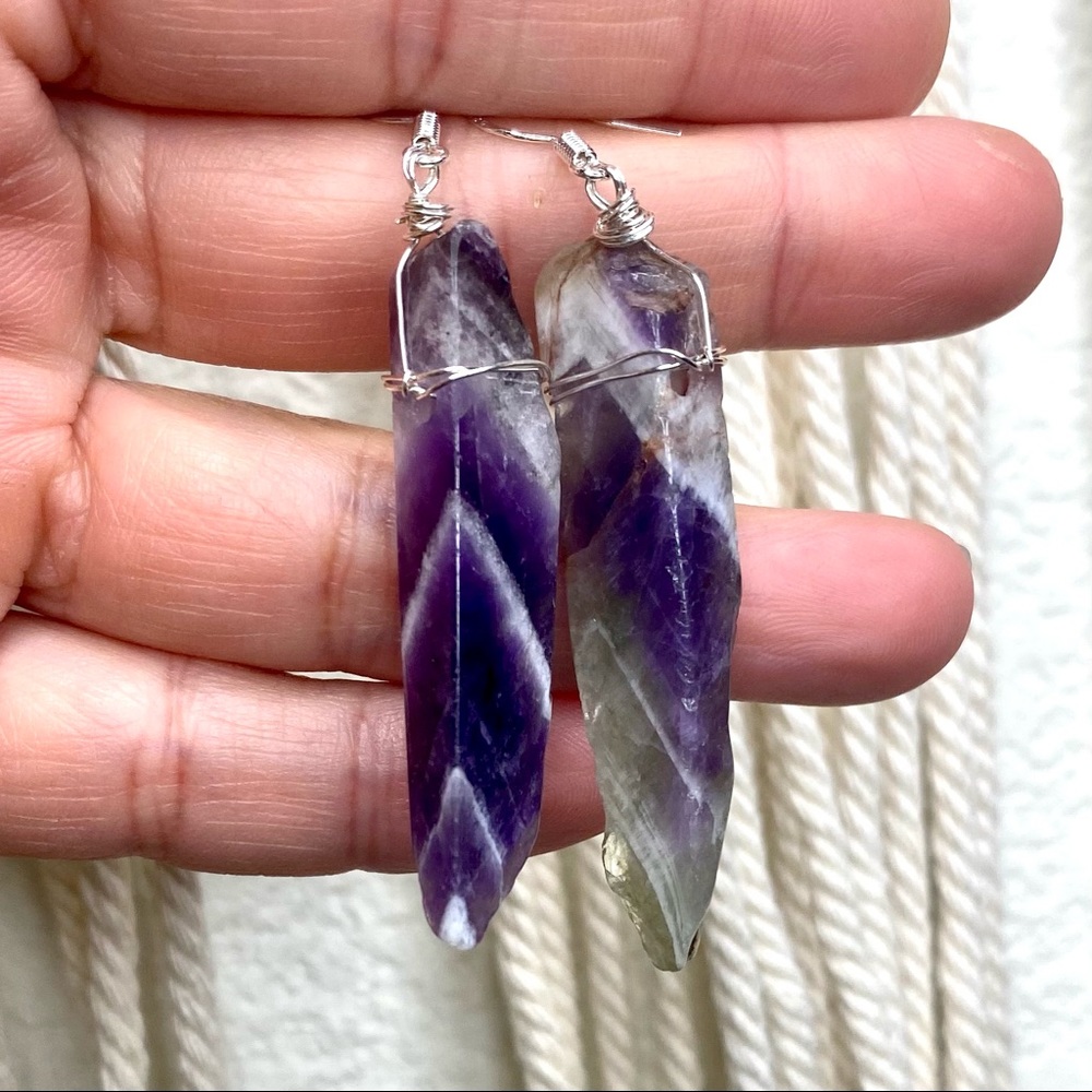 Amethyst Crystal Point Earrings - Picture 5 of 6